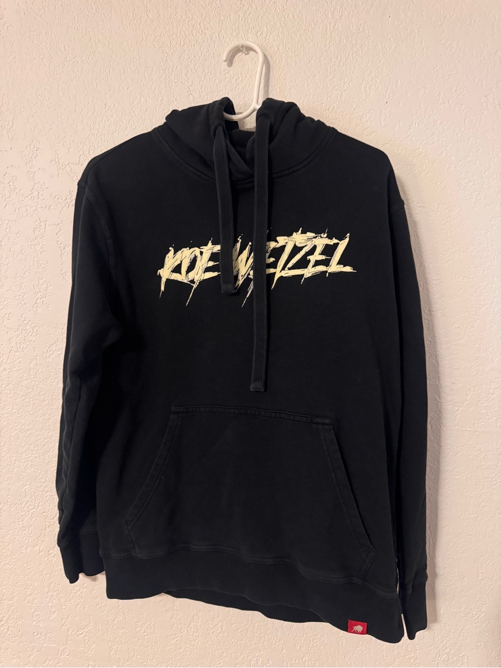 Black Crewneck Pullover Sweater with Cream Script Graphic